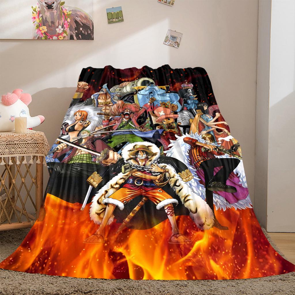 One Piece Anime Puzzle Print Blanket Warm Comfortable Flannel Cover For Bedrooms, Sofas, Beds, Chairs LXR178