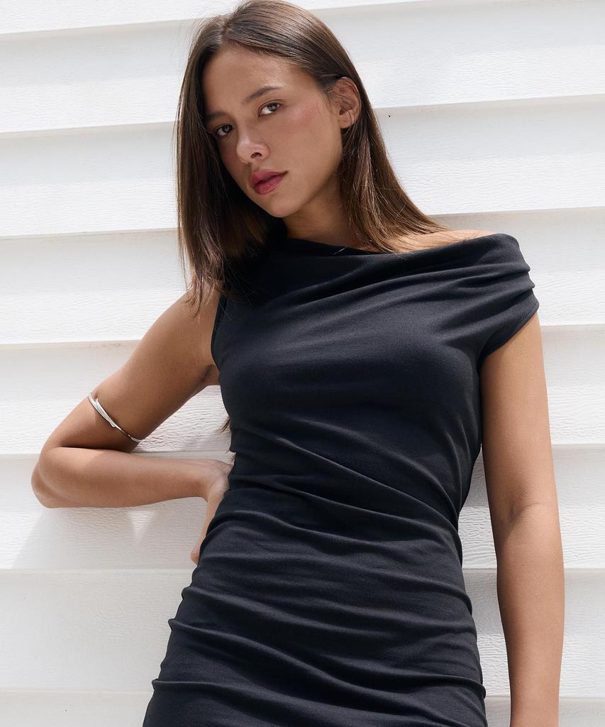 Jaejeudeu Drape Off-Shoulder Dress / Black