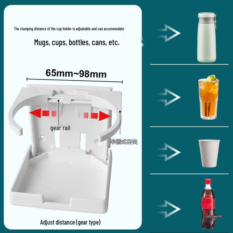 Black & White Adjustable Folding Cup Holder for RV, Boat, or Car