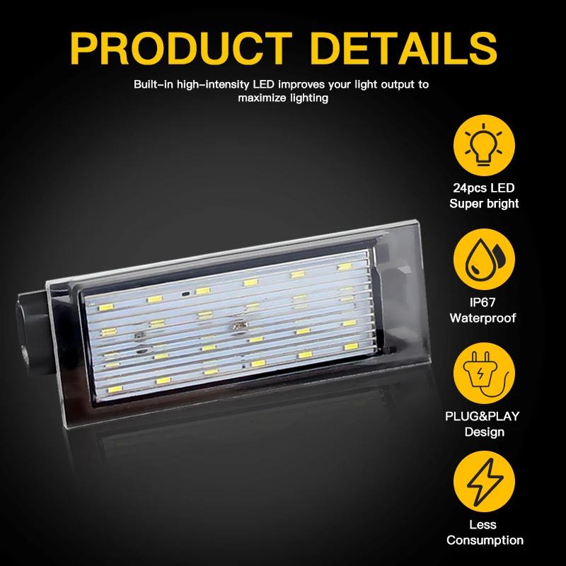 2Pcs White LED Number License Plate Light for Renault Clio Laguna 2 Megane 3 Twingo Master Vel Satis 12v Car Accessories