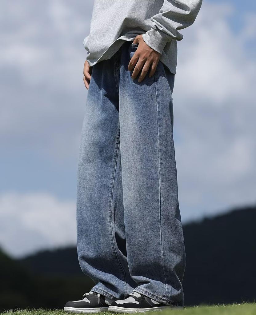 Bluefeel Wide Leg Plus and Straight Wide Leg Pants for Street and Dark Blue Men's Jeans, Sizes, Comfortable, Breathable, Hardwearing, Fit, Style,