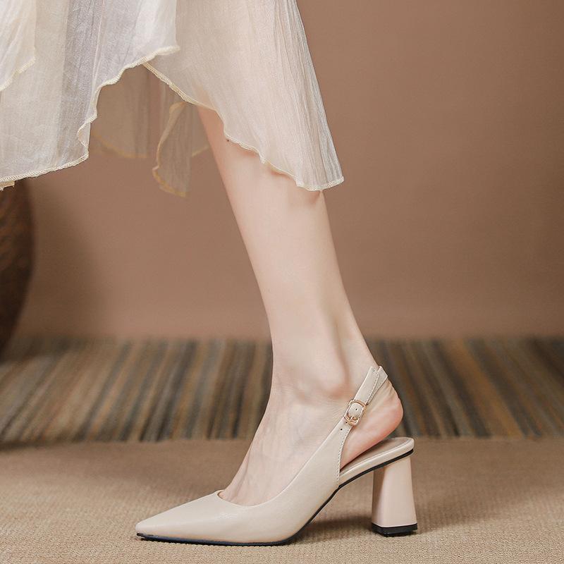 Baotou thick heel shoes children versatile 2025 spring and autumn ladies occupation commuting work pointed high heels single shoes