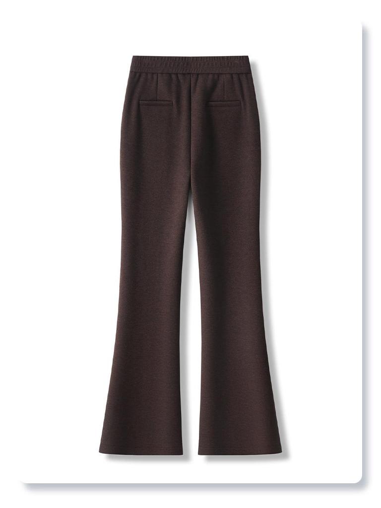 Women's Khaki Wool Acetate High-Waist Flared Pants for Autumn/Winter 2024