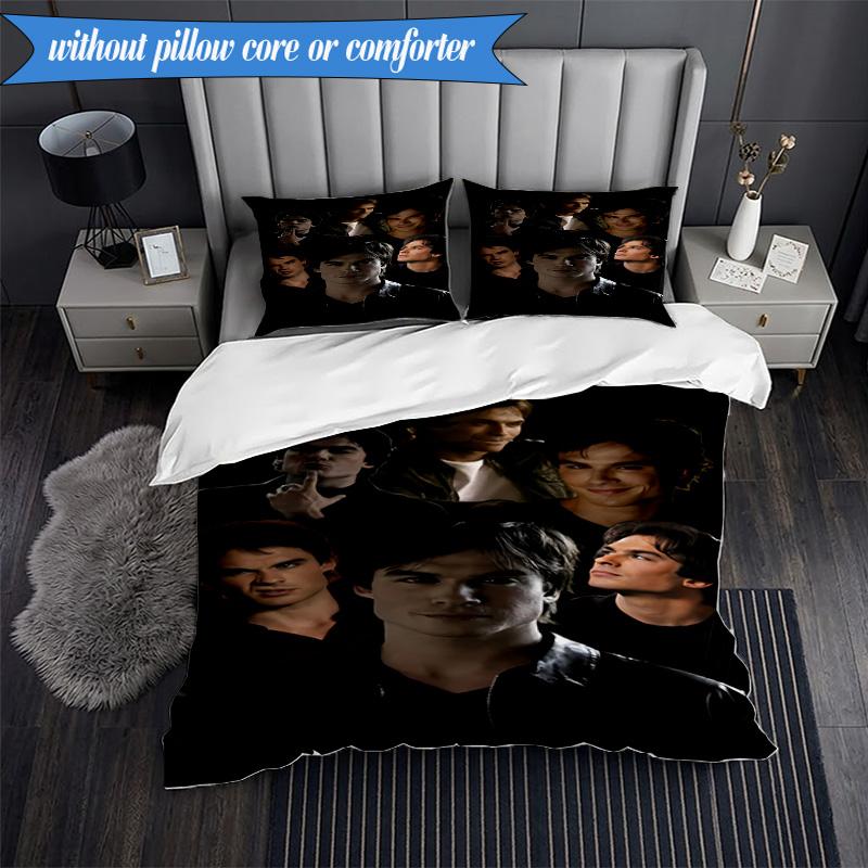3PCS Two Men In Suits Damon Bedding Set,Including 1pc Duvet Cover And 2pcs Pillowcases Perfect for Bedroom, Dormitory, Fan Christmas Gift