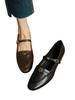 Vintage Round Head Medium Heel Single Shoes Women's Fashion One-word Buckle with Camellia Soft Sole Thick Heel Mary Jane Women's Shoes Small Leath