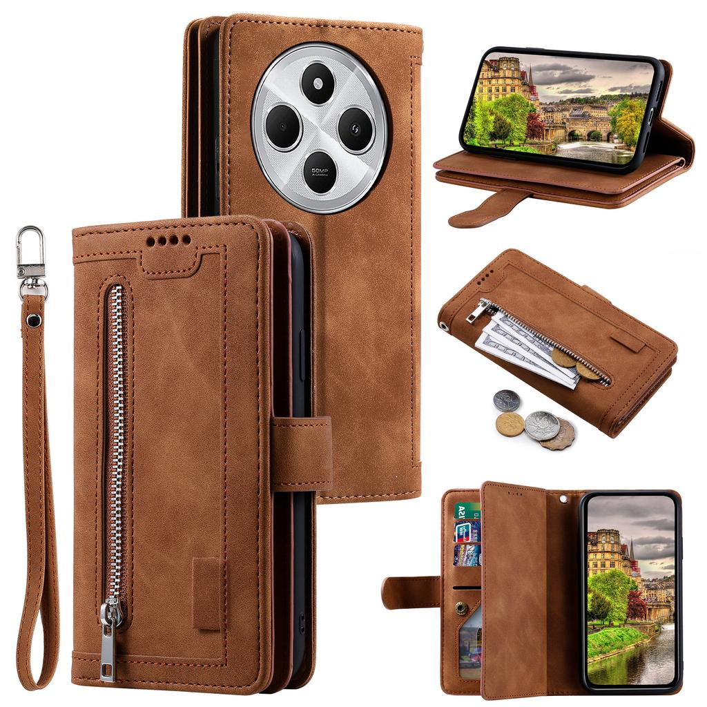 For Xiaomi Poco C75 4G/Redmi 14R 5G/14C 4G Case Zipper Pocket PU Leather Phone Cover with 9 Card Slots