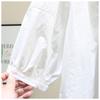 Women's Light Blue Round Neck Blouse 3/4 Puff Sleeves Loose Comfortable Casual Shirts
