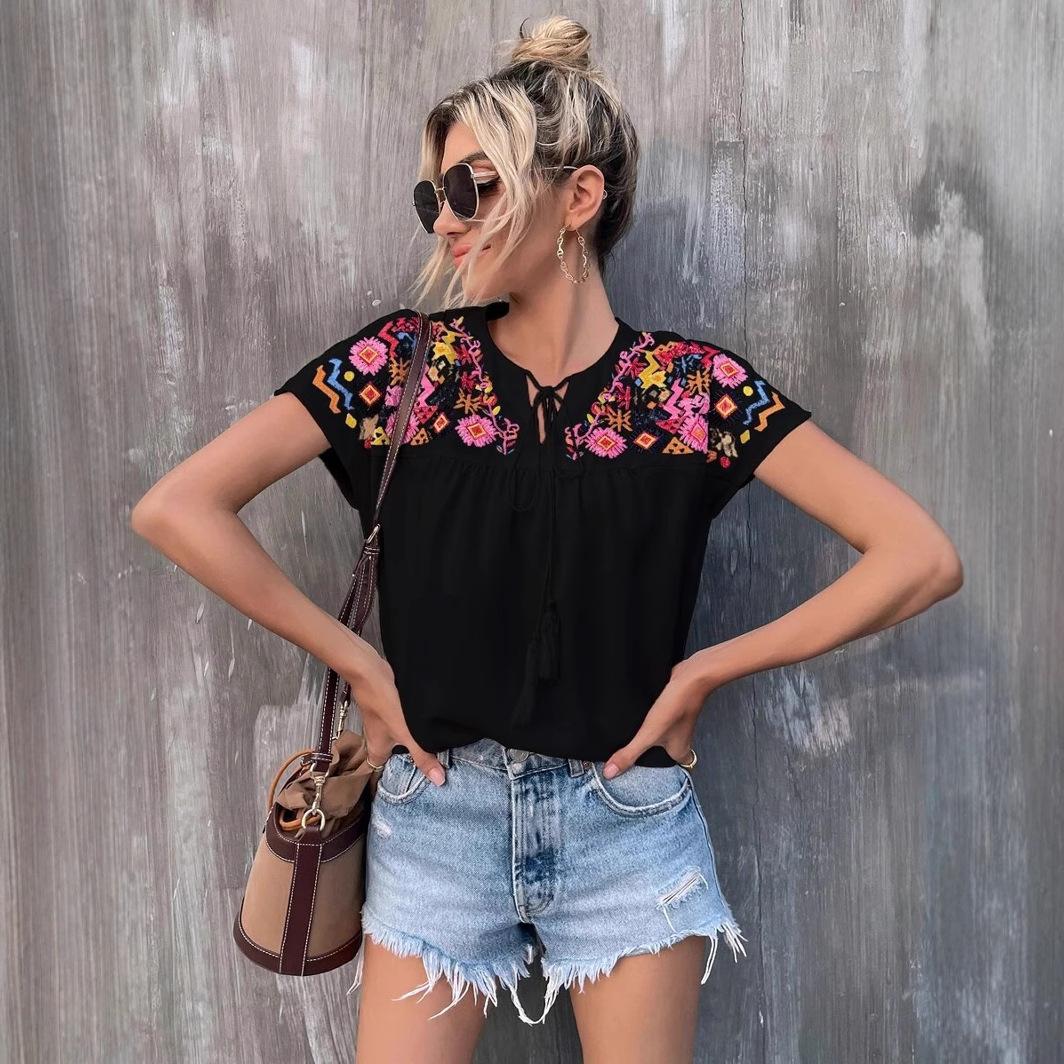 

Stylish Loose Short-sleeved Casual Versatile Top Comfortable Blouses Shirts XXL чорний