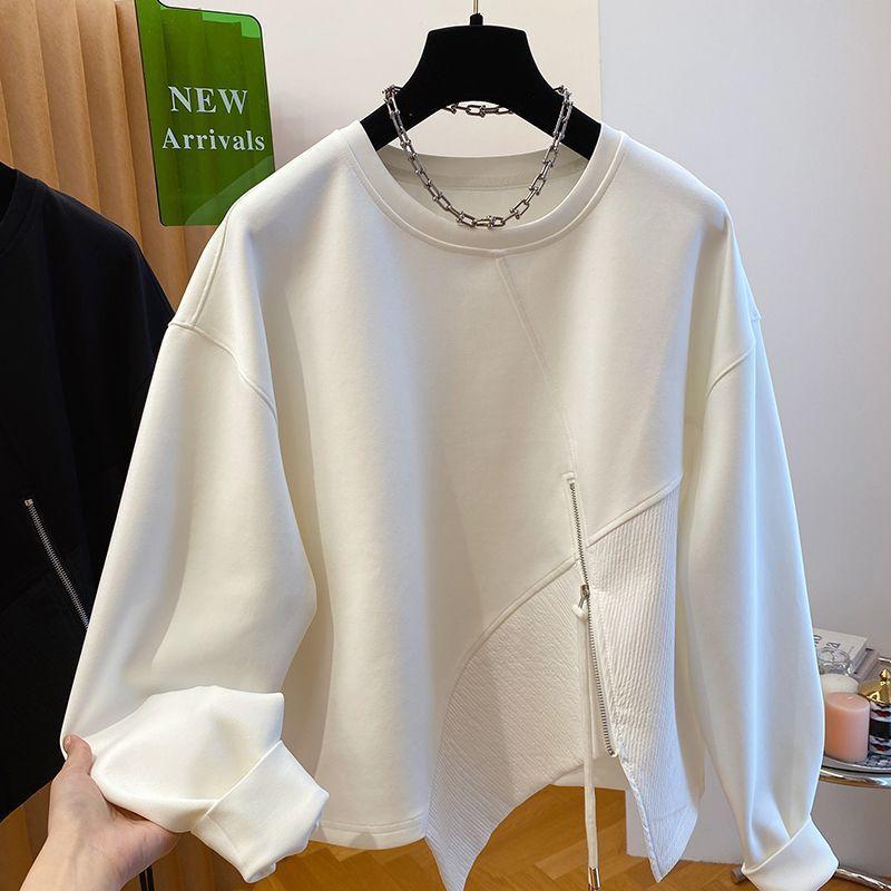 

Свитшот женский комбинированного дизайна для весны и осени, свободный, модный, с неровным низом, приталенный, с длинными рукавами L бежевый