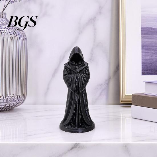 Dust-proof Resin Figure 3D Printed Hooded Robe Ornament, Matte Black Faceless Monk Figurine, Vintage Sculpture Gothic Style Sculpture, for Halloween