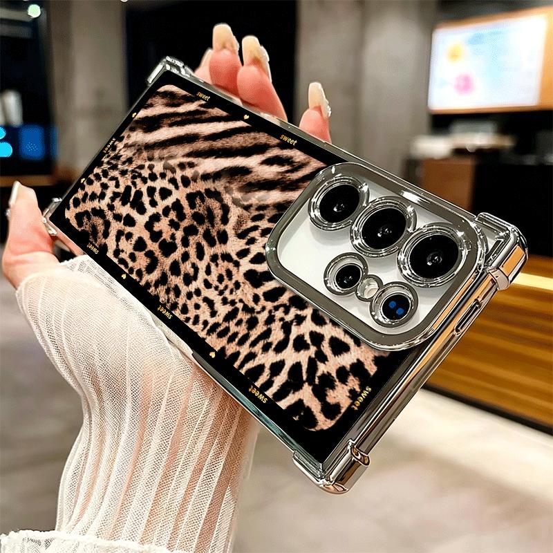 Fashion Sweet Leopard Print Plating Phone Case For Samsung Galaxy S24 S25 FE S26 Edge S23 Ultra S22 S21 Plus S20 Anti-Fall Airab