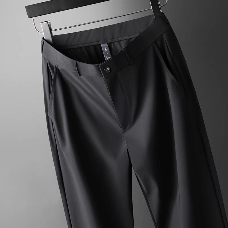 

High Stretch Fabric Summer Thin Ice Silk Business Pants Men Elastic Waist Classic Work Office Formal Suit Trousers Plus Size 30
