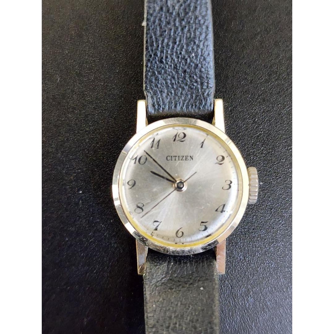 CITIZEN manual winding watch silver leather