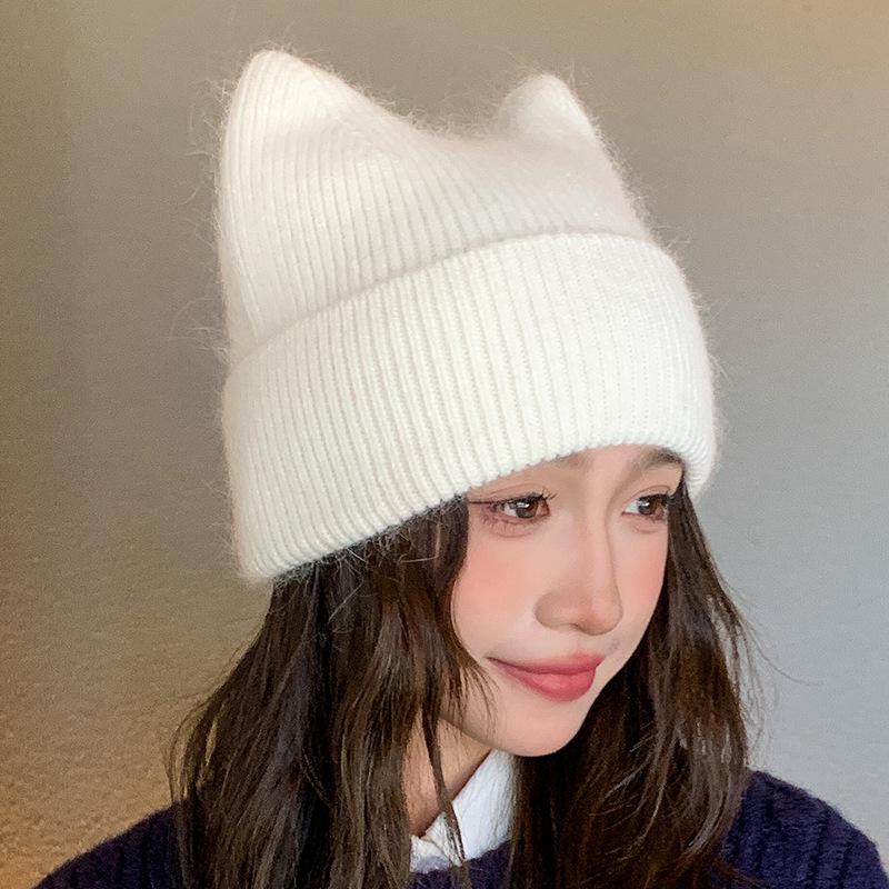 Nouveau Chapeau Chaud en Laine Chapeau Pull Oreilles de Chat pour Femmes Chapeau Tricoté Chapeau en Laine Hiver Chapeaux d'Hiver pour Femmes, Bonnets pour Femmes, Chapeaux pour Femmes Hiver