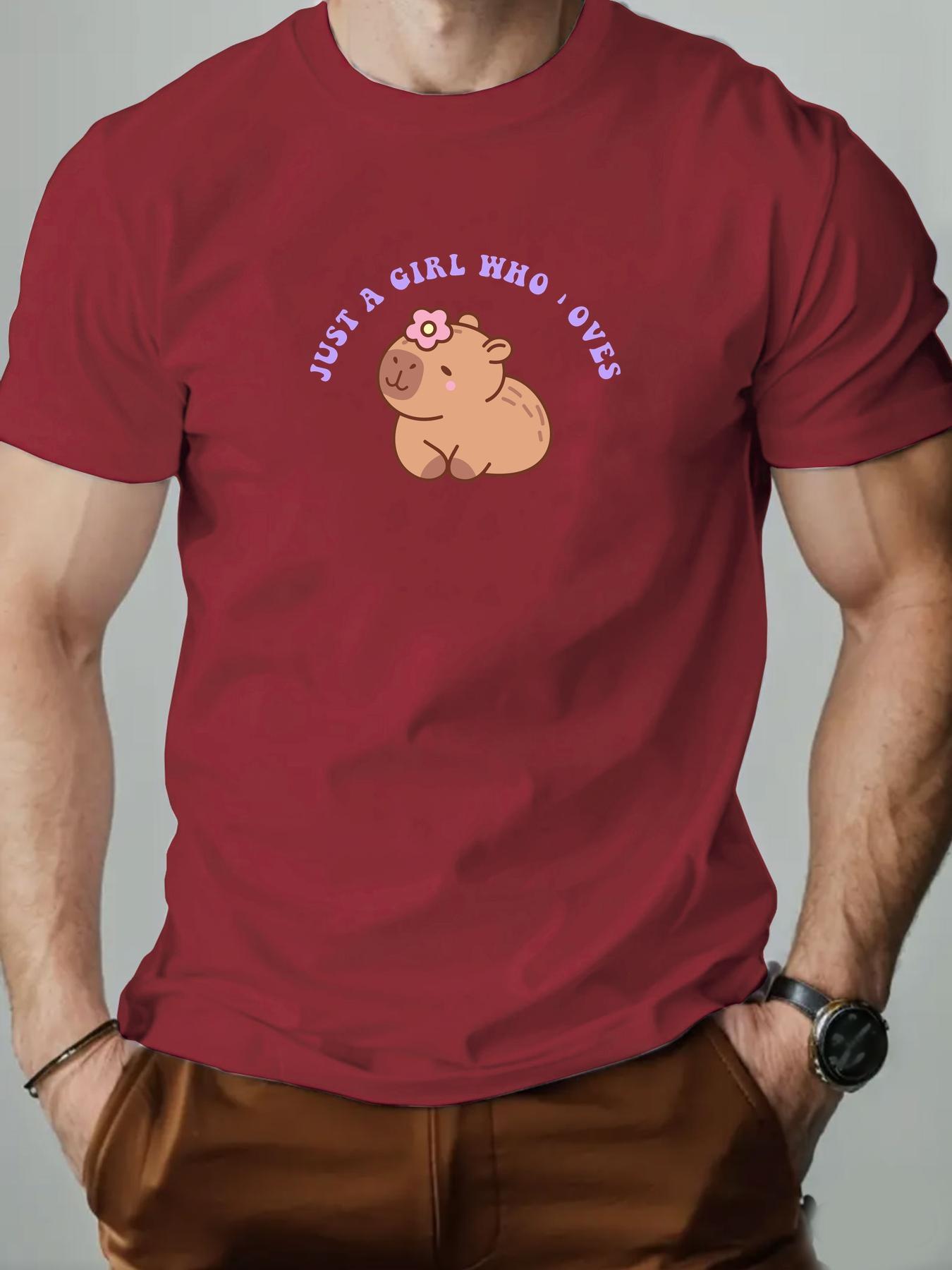 Mens cotton Tshirt cartoon capybara summer round neck shortsleeved graphic breathable fashion casual Tshirt S