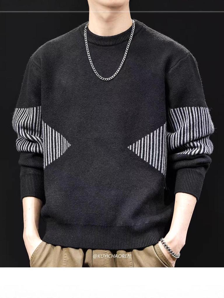 Herren Retro Patchwork Colorblock Strickpullover – Lockerer Casual Winterstil