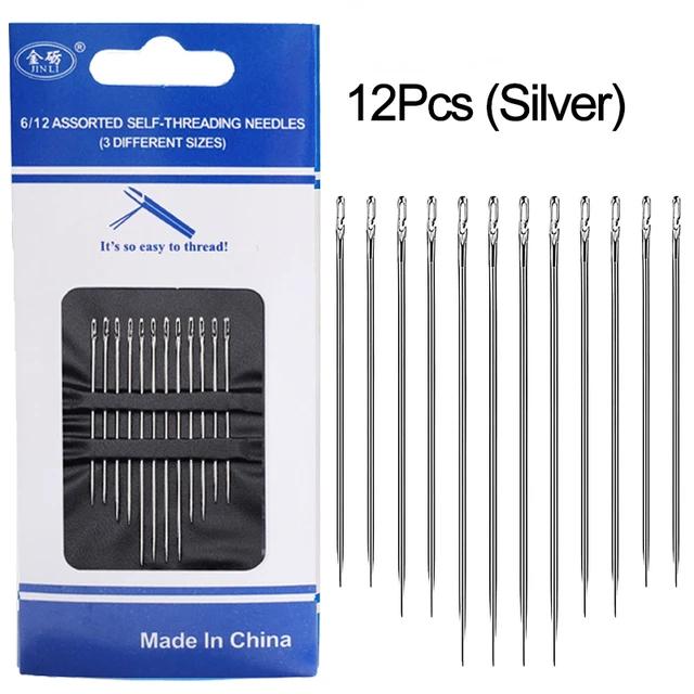 30/12Pcs Side Hole Blind Sewing Needles Stainless Steel Elderly Self Threading Needles Household DIY Beading Threading Needle