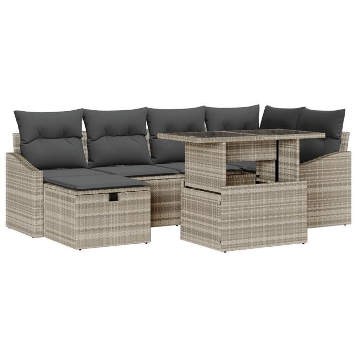 VidaXL Ensemble Canapé Jardin 7 Pièces avec Coussins Gris Clair Poly Rattan 3361171
