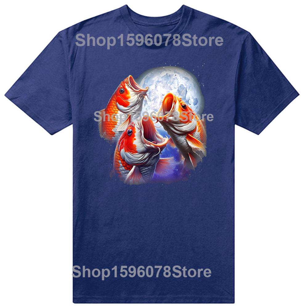 Fish Howling At The Moon Funny Carp Fishing T Shirts Men Cotton Humor Streetwear Tee Shirt Short Sleeve Unisex Loose Clothing