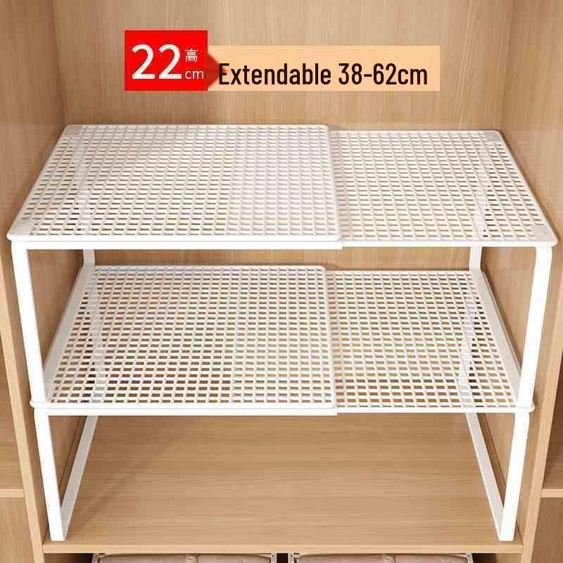 Expandable Wardrobe and Kitchen Organizer: Layered Shelves, Closet Dividers, Shoe Rack, and Gadget Storage
