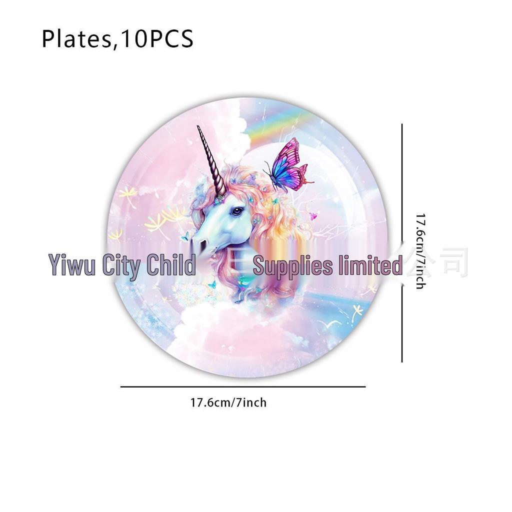 Unicorn Party Disposable Tableware Set: Plates, Cups, Napkins, Tablecloth, Cutlery - Spoons & Forks for Birthday Celebrations