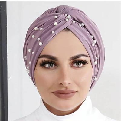 Muslimische Mode Damen Elastische Samt Perlen Turbanmützen Islamisches Hijab Haube Musulman Femme Kopftuch Indischer Hut Turbante Mujer