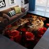 Romantic Rose & Lion Couple Rug – Square Dual-Lion Design Carpet for Bedroom or Living Room Indoor Decor