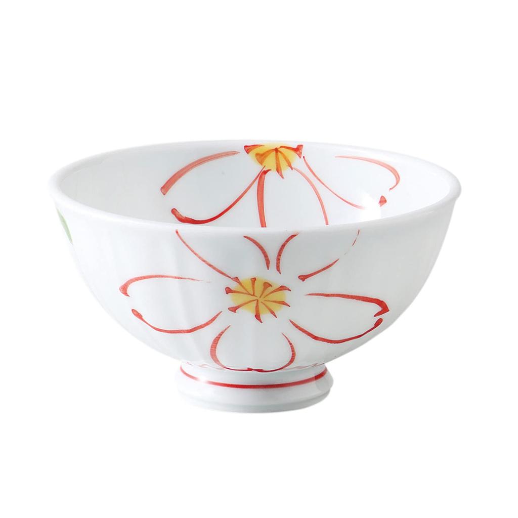Nishikai Pottery Hasami Ware Lightweight Tea Single Made In 74037 Bowl/Rice Bowl, Medium, Flower, Red, Japan,