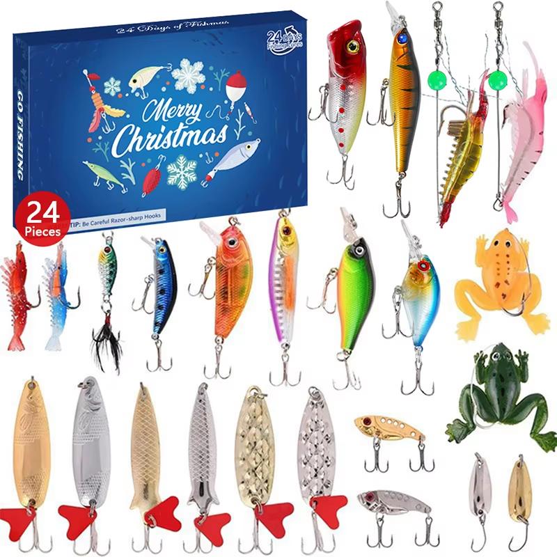 JSFUN 24pcs ABS Fishing Tackle Advent Calendar Box-Creative Christmas Gift Freshwater Saltwater Fish Lures for Sea Bass Salmon