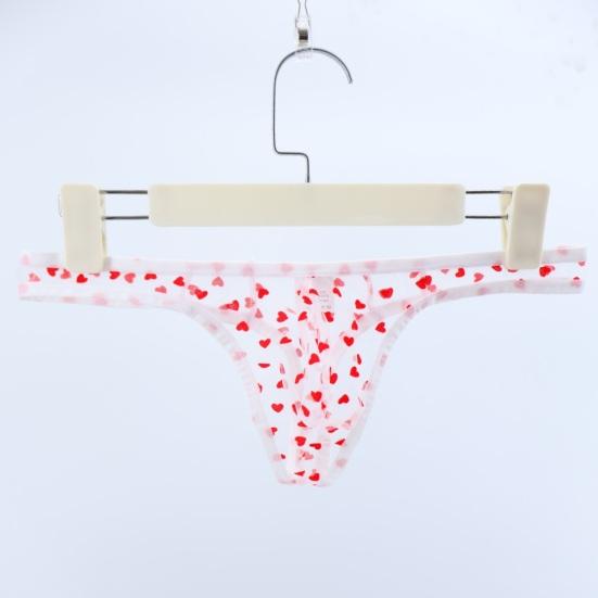 Men Thong Low Waist Perspective Design Breathable Panties Heart Pattern Briefs Mesh Romantic Valentine Day Briefs