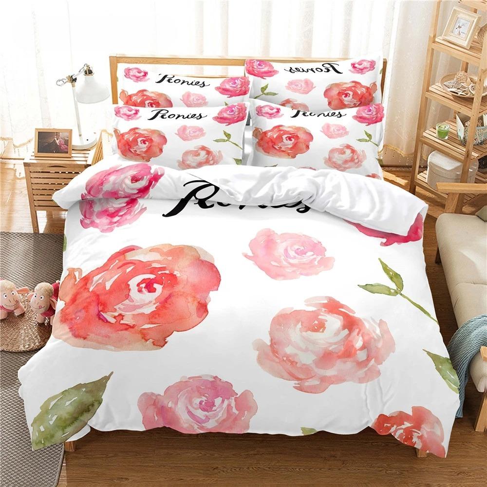 

Pink Flower 3d Bedding Set King Size Bedroom Quilt Cover Set Dekbedovertrek 2 Persoons Wedding Marriage Decoration Bedclothes EU single(135x200cm)