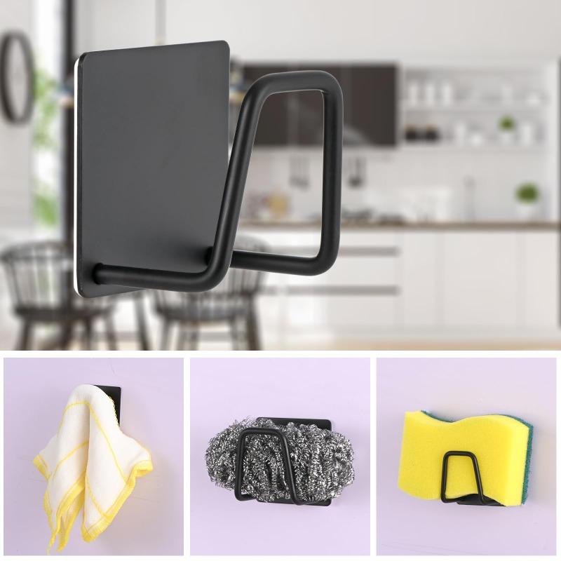 Kitchen Sink Sponge Holder Rustproof Stainless Steel Self Adhesive No Drill Wall Mounted Drain Rack Storage Organizer Hook Acc