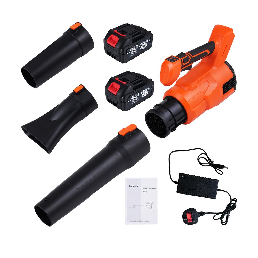 Cordless Leaf Blower 21V Electric Blower with Powerful Motor 2Pcs 3.0Ah Battery Adjustable 2 Speeds