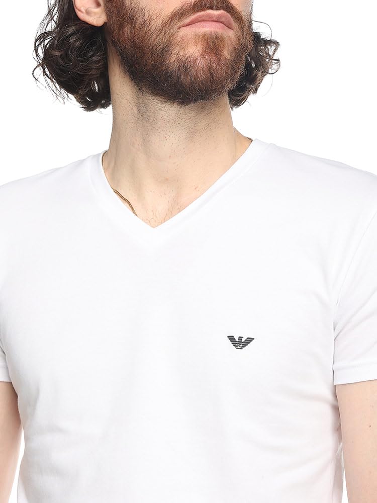 EMPORIO ARMANI One-Point V-Neck Short Sleeve Undershirt [EAU110810CC729] White / 2XL [Parallel Import]