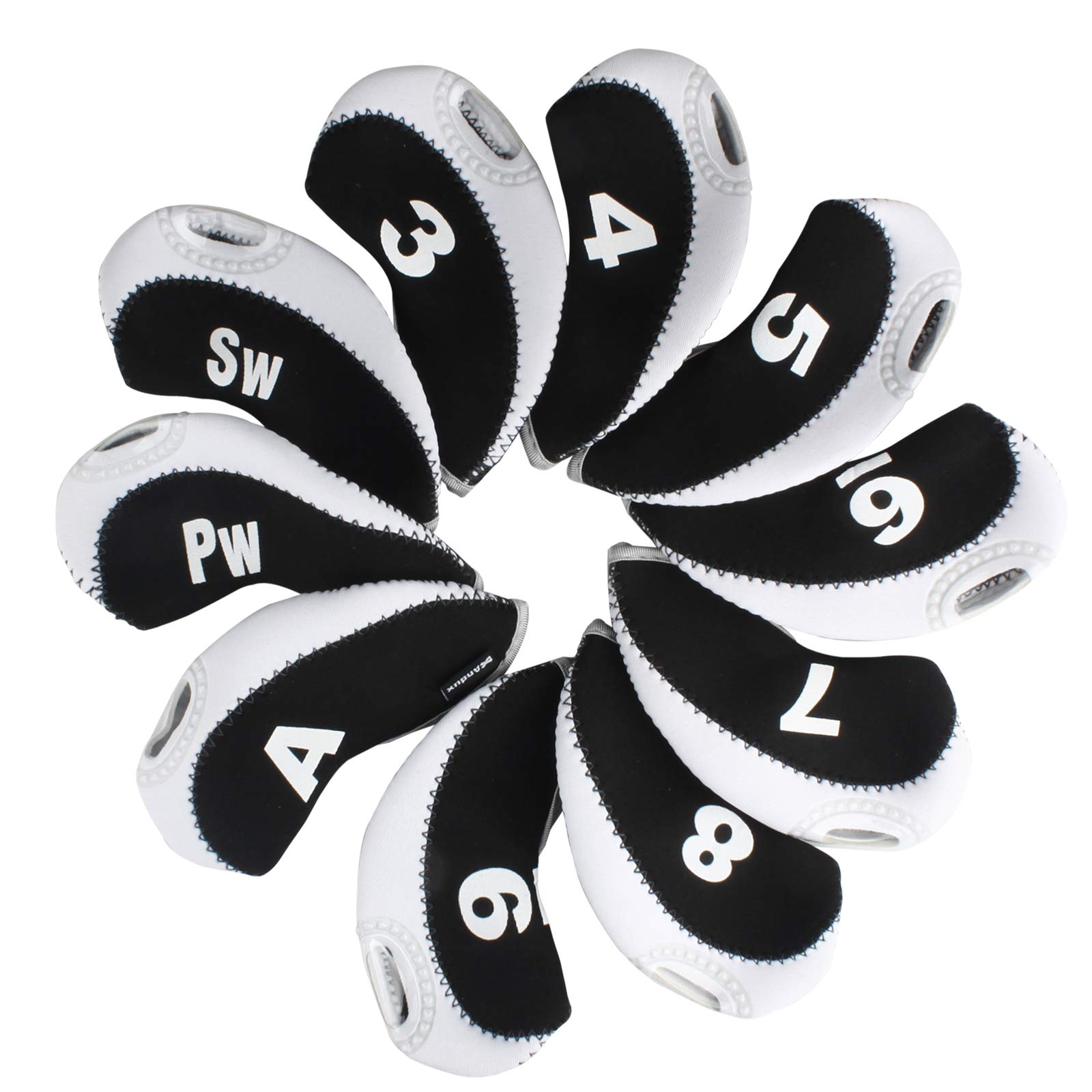 

Andux Number Print Golf Club Iron Covers Head Covers with Clear Window Set of 10 MT/S (Black/White)
