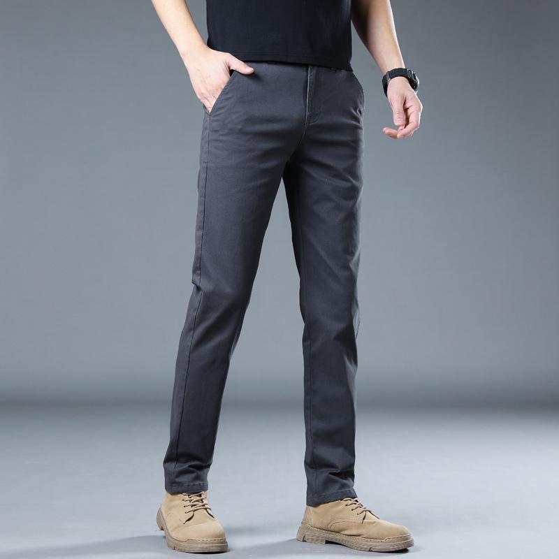 2024 Men's Hong Kong Slim Fit Casual Cotton Pants: Breathable, Elastic, Straight-Leg, Versatile Long Pants for Summer