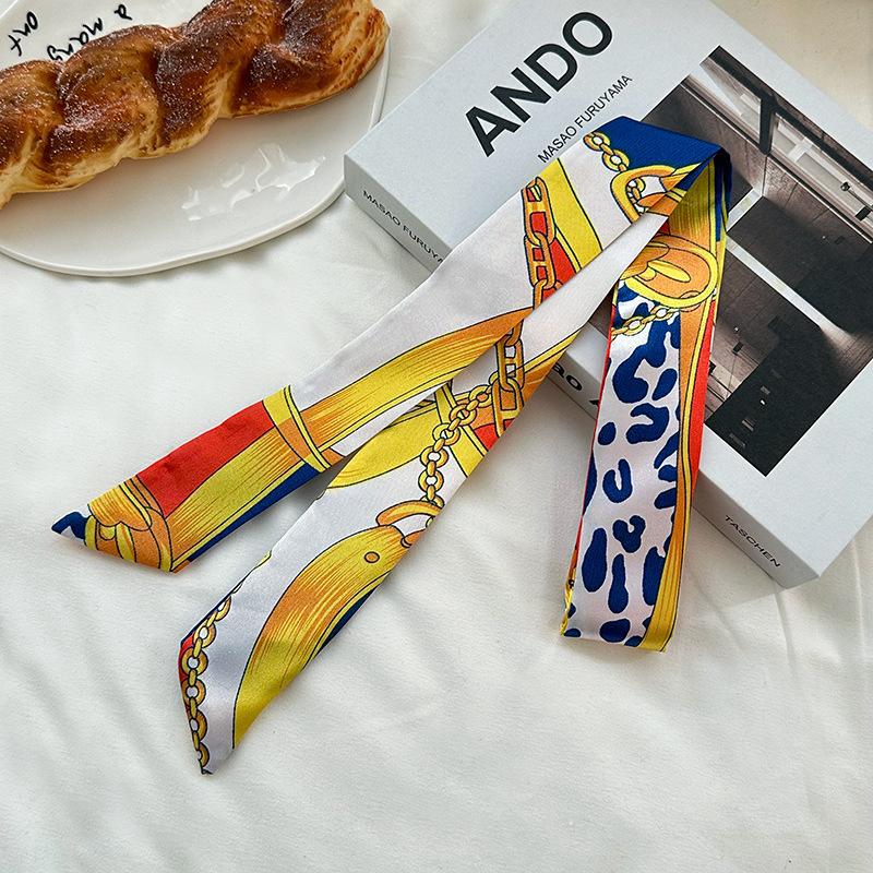 Langer Seidenschal, hochwertiger Halsschal, neuer multifunktionaler Seidenschal, Taschenumwicklung, Kopftuch, Stirnband, Haargummi.