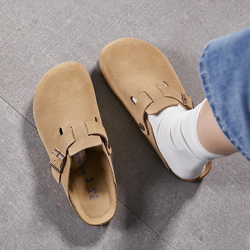 Genuine Leather Cork Soles Flat Bottom Cowhide Fishing Boken Shoes Casual Flip-flops