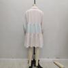 Women's Spring Summer Pink Blue Color Block Stripe Shirt Dress Lapel Collar Lantern Sleeve Patchwork Ruffle Hem Loose Casual Mini Dress