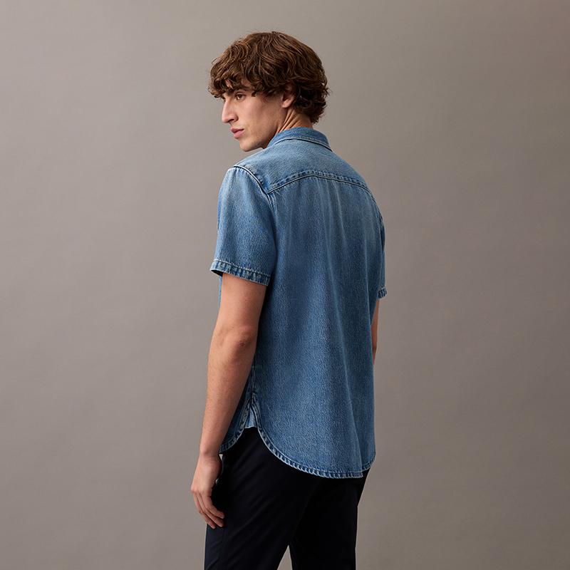 Calvin Klein Minimalist Solid Color Vintage Casual Short Sleeve Shirt Men shirts Light-Blue 4RB944G