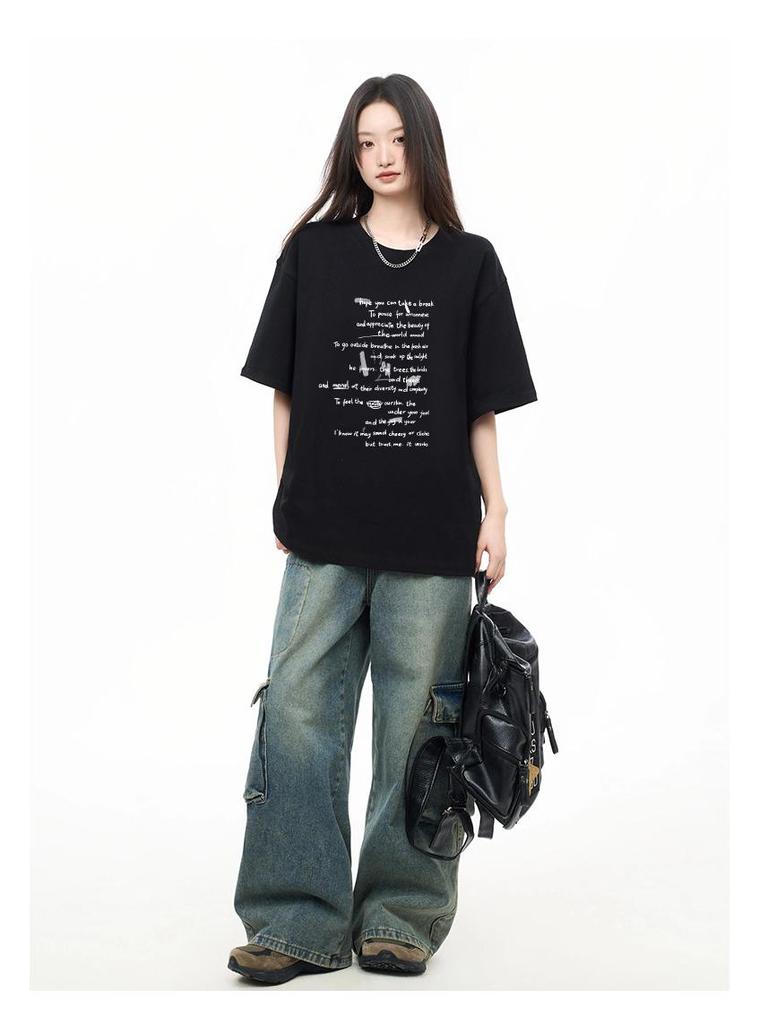 Women's Korean Style Cotton Letter Print Short Sleeve Loose T-shirt - Summer Student Fashion Top