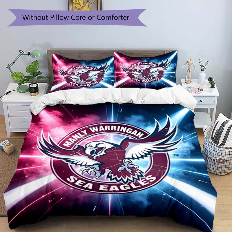 3pcs Duvet Cover Set (1*Duvet Cover + 2*Pillowcase, Without Core), Manly Warringah Sea Eagles Print Bedding Set, Bedroom Decor, All‑Season, Birthday G