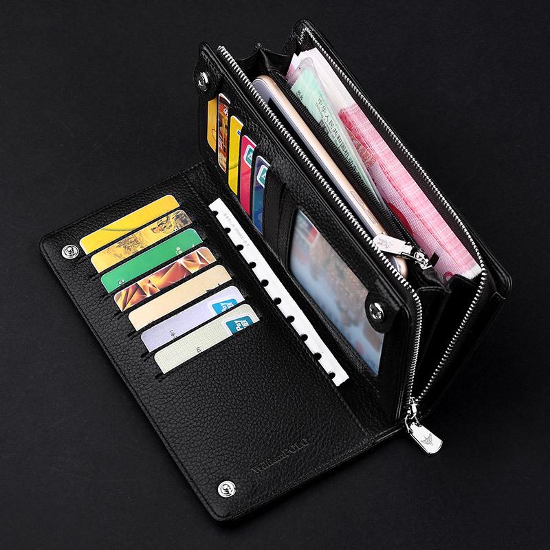 King Paul Herren Echtes Leder Diebstahlsichere Lange Reißverschlussbrieftasche