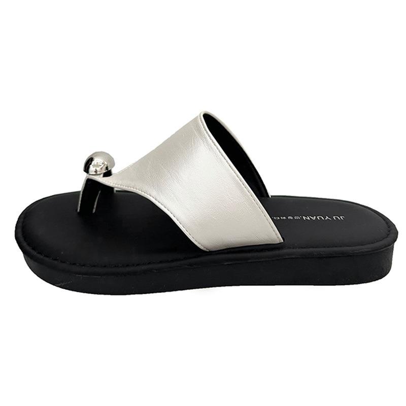 Metal Buckle Cover Toe Flat Sandals Summer New Fashion Outside Temperament Beach Shoes Cool Slippers