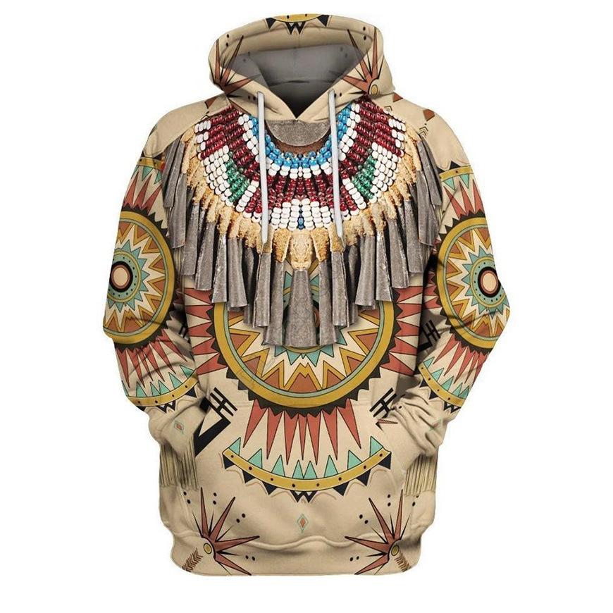 Spring Style Comfortable and Casual Hooded Sweatshirt D Digital Indian Print Pullover Long-sleeved Top