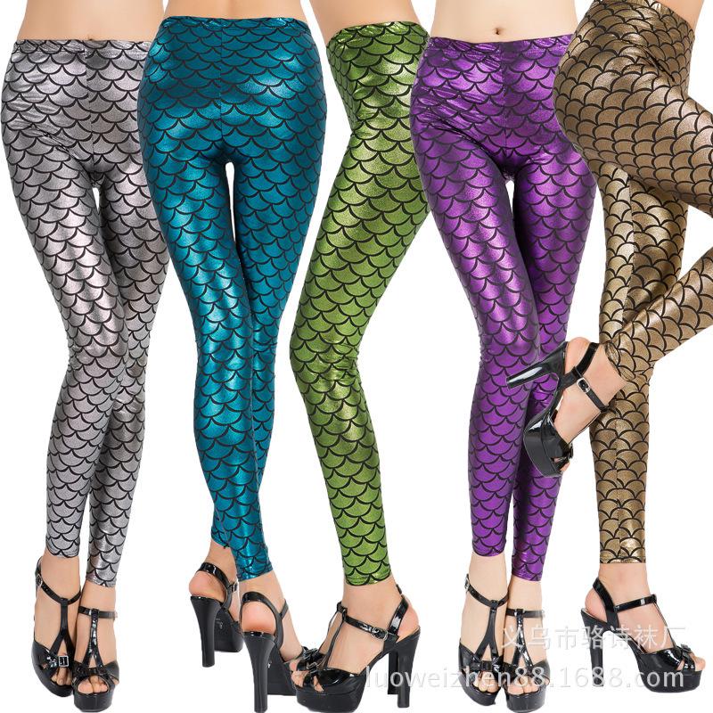 2025 Spring Summer New Fish Scale Nine-minute Pants Women High Elastic Thin Slim Bottoming Pants Slim Pants