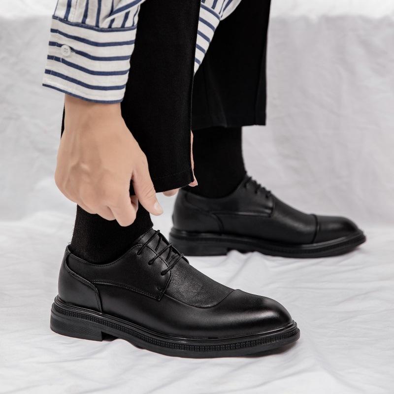 Leather Shoes Men'S Feet Wide Large Size Soft Leather Formal Wear Business Inner Height Increase Thick Sole Black Casual Wedding Groom Shoes