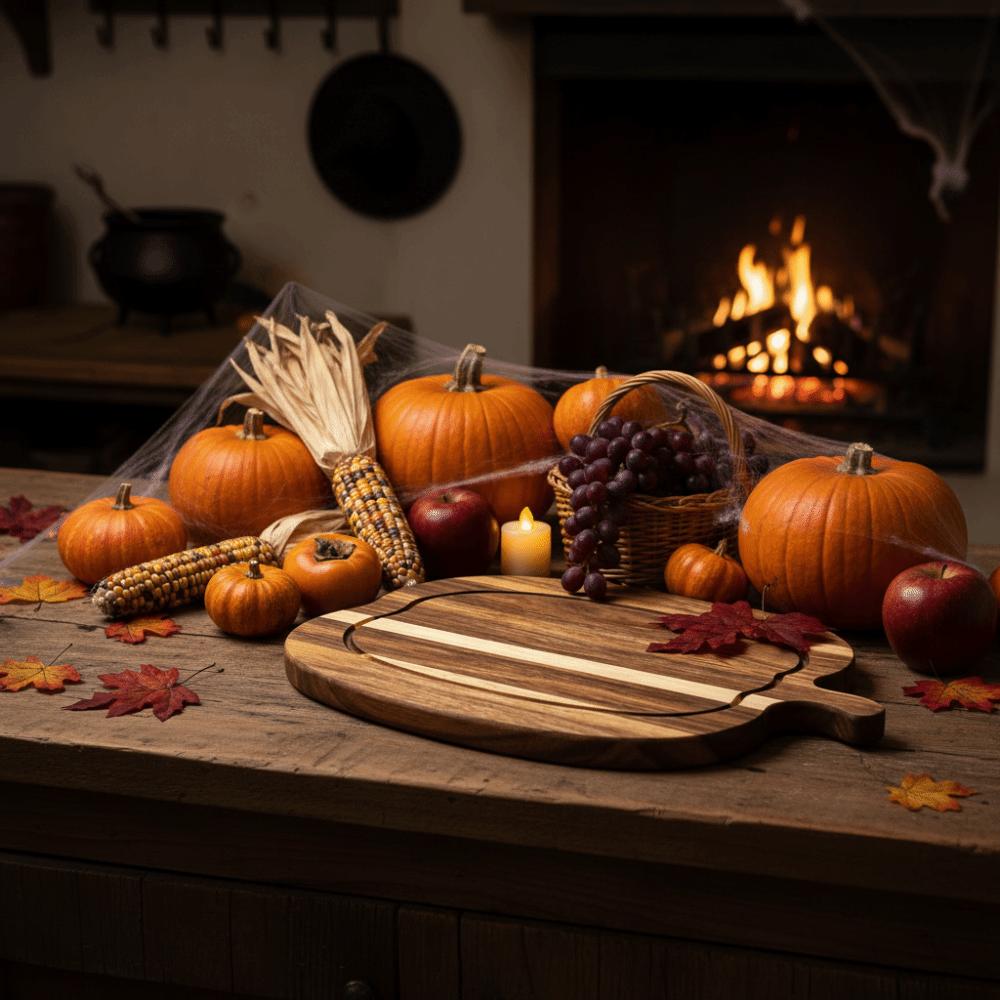 1pair Solid Wood Pumpkin Cutting Board Pumpkin Shaped Natural Color Ghost Serving Tray Smooth Edge Thick Design