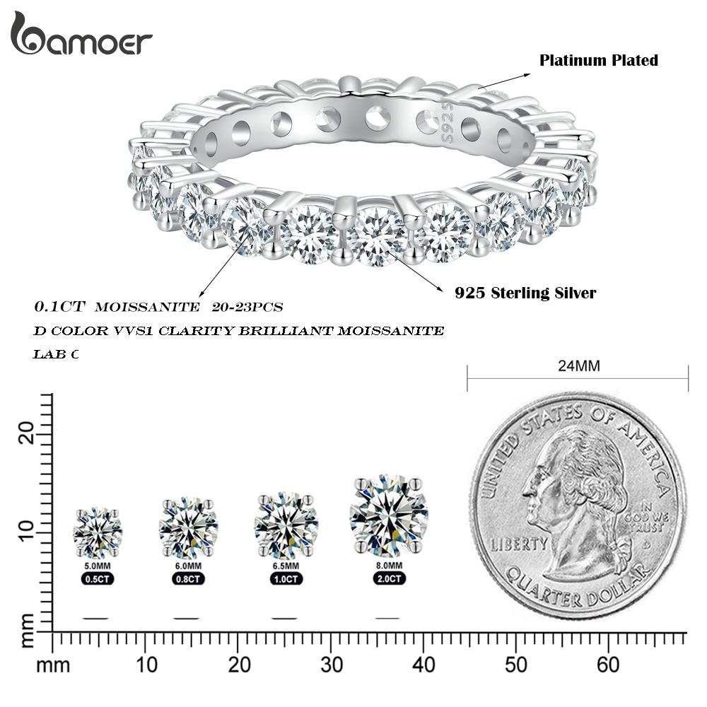 BAMOER Moissanite Ring Full Eternity Band for Women 925 Silver Diamond Wedding Engagement Ring