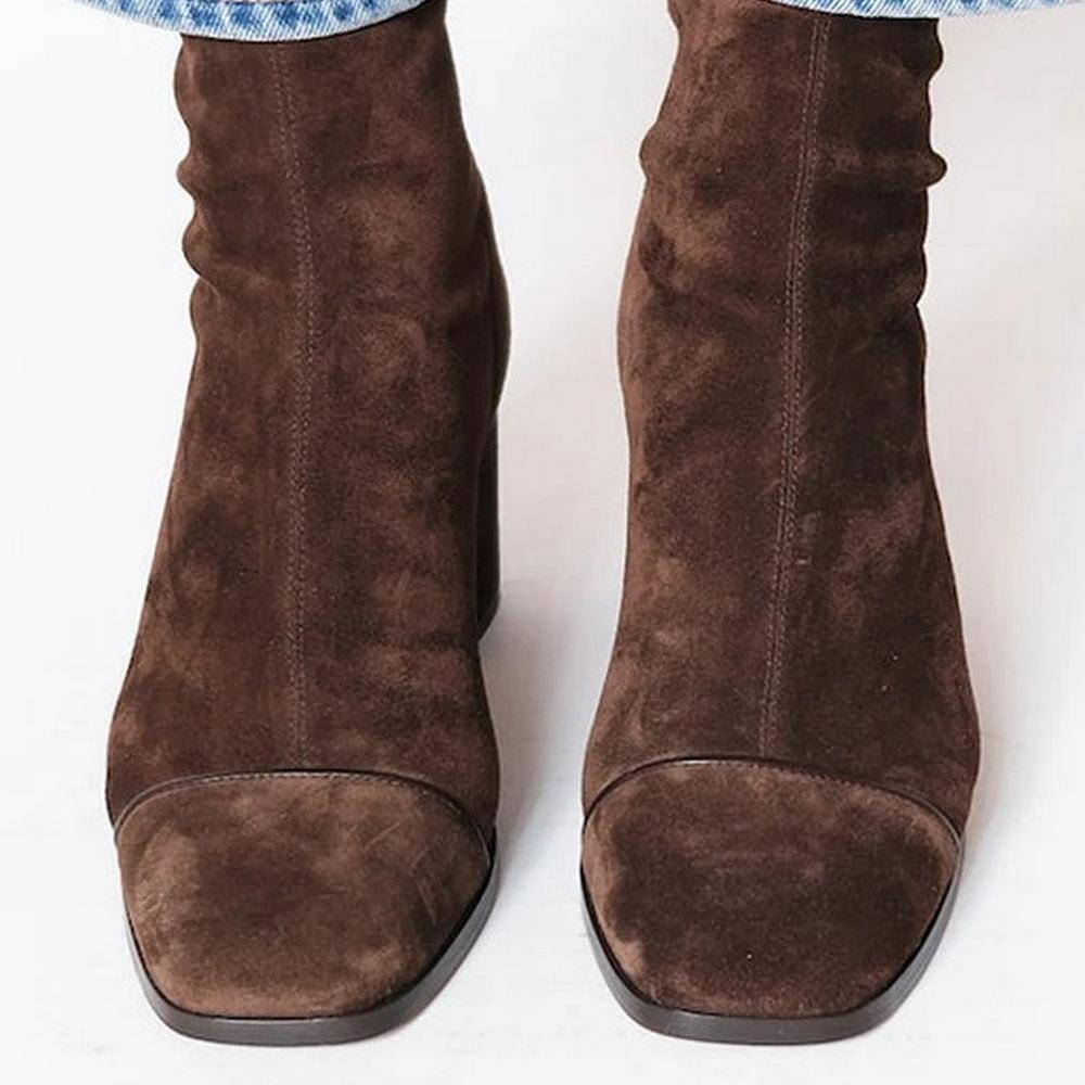 New Women's Ankle Boots,Flock Suede Short Botas,Winter Shoes,British Style,Square Toe,Back Zip,Leopard,Purple,Dropship